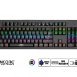 TECLADO ENKORE, MECANICO GAMER KINGDOM ENK1001, SISTEMA ANTIDERRAME, CON ILUMINACIÓN LED RGB, CONEXION USB, (ENK 1001)